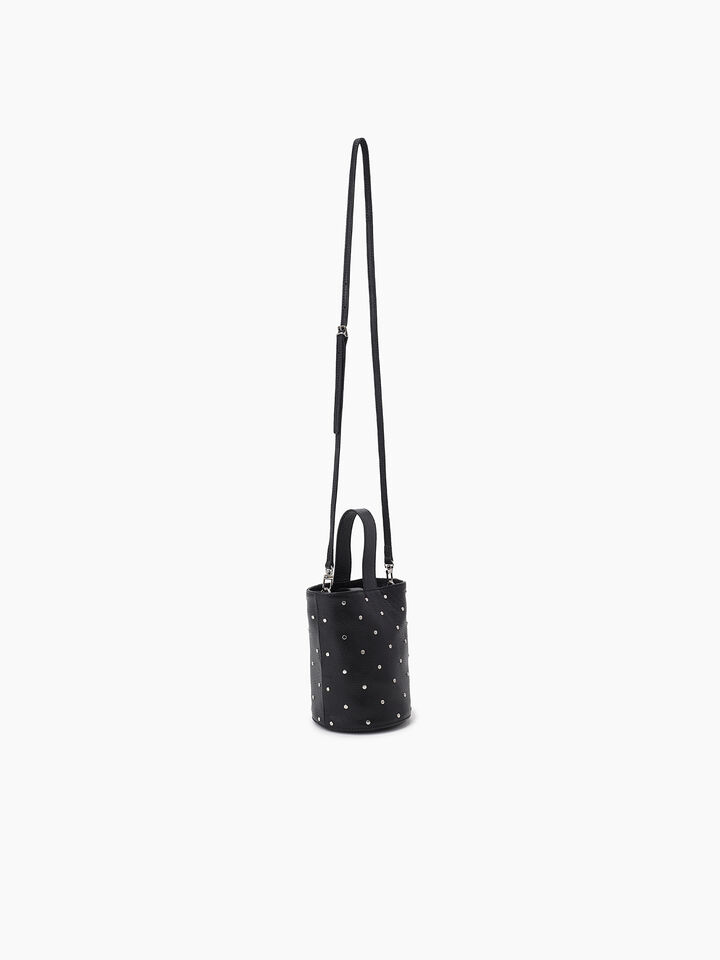 Black leather bucket bag with studs - null - Black | Sisley K image number 2